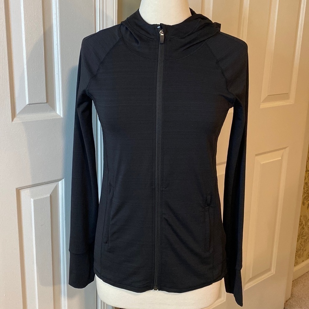 Athleta Black Zip Up Lightweight Jacket w/ Hood Size XS in EUC